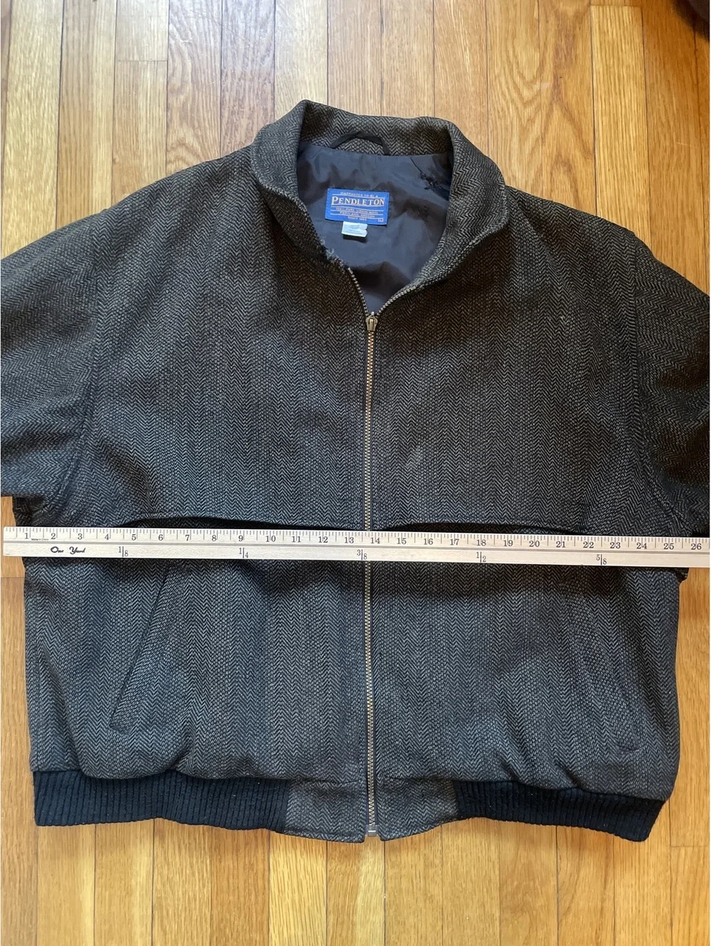Vintage Pendleton Wool Herringbone Bomber Jacket Brown L Heritage Grandpa
